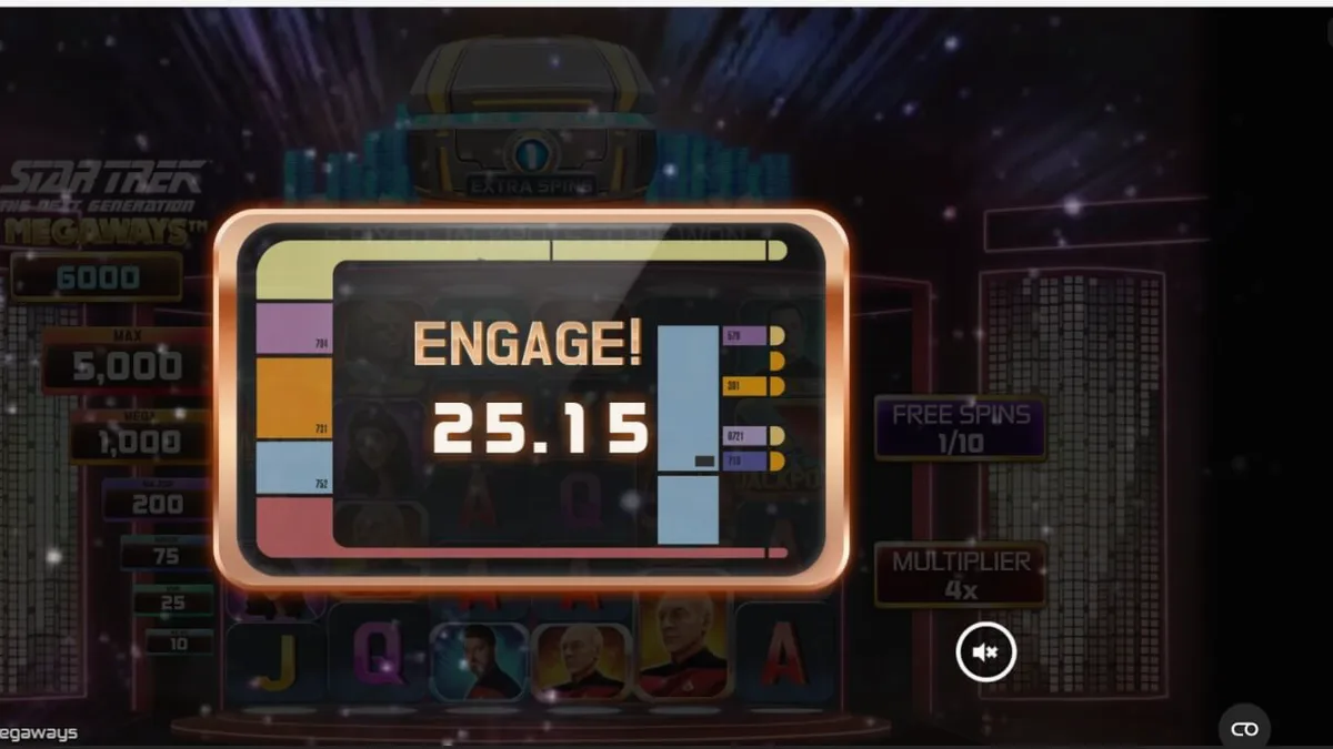 Interface do slot Star Trek: The Next Generation Megaways mostrando a ponte da Enterprise
