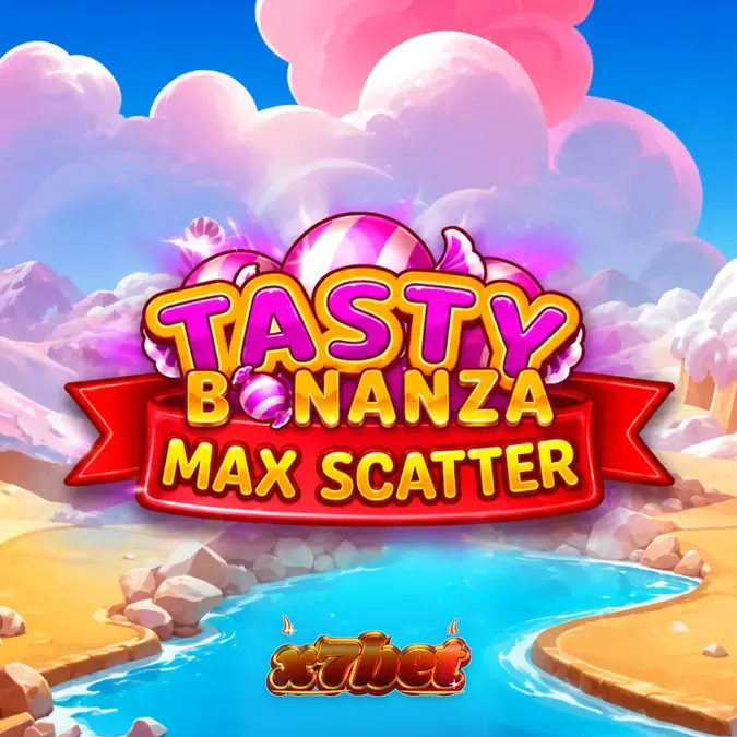 Interface vibrante do slot Tasty Bonanza Max Scatter com doces coloridos
